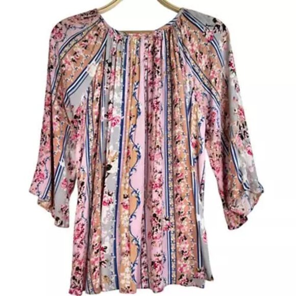 Show Me Your Mumu Womens Peasant Blouse Top Shirt Floral 3/4 Sleeve Blouse Sz S - Picture 2 of 8